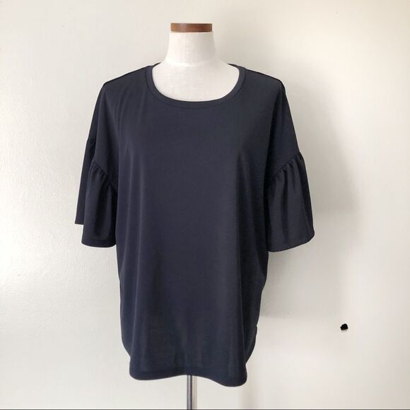 Eloquii Navy Blue Ruffle sleeve pullover top - Picture 2 of 6